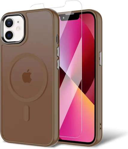 Vista 165 de Funda para iPhone 11 con protector de pantalla, compatible con MagSafe, ultra delgada, translúcida, mate, a prueba de golpes, color negro