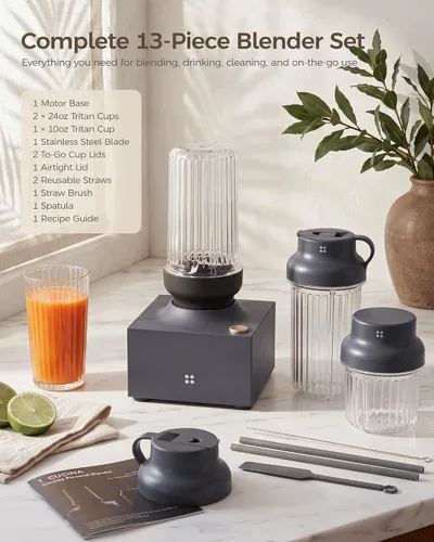 Vista 9 de iCucina Cubetto - Licuadora personal compacta de 1000 W y herramienta aromática, mezcladora minimalista para bebidas congeladas, batidos y batidos