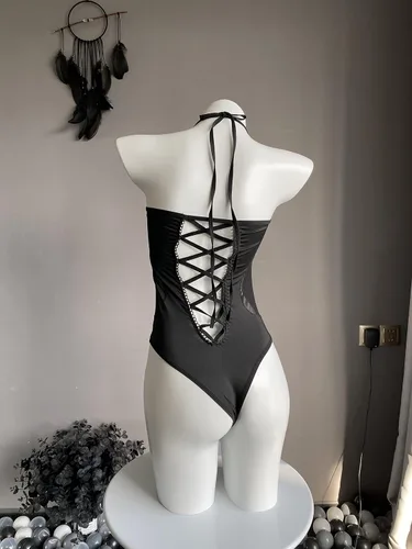 Vista 6 de SINGUYUN Body de anime para cosplay, lencería para mujer, vestido kawaii, con cordones, hueco japonés, lencería sexy