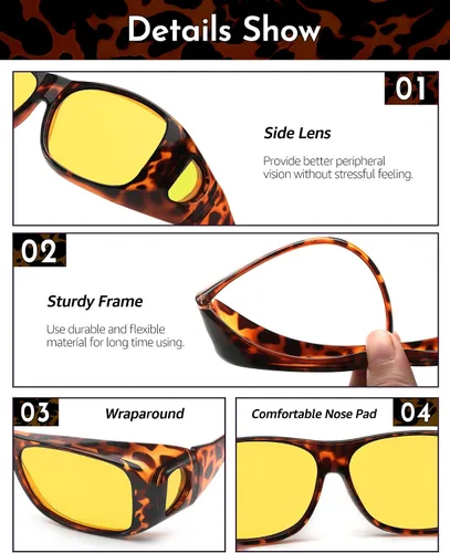 Vista 3 de SIPHEW Lentes de conducción nocturna para mujeres y hombres, lentes de visión nocturna envolventes, lentes amarillas polarizadas para la noche