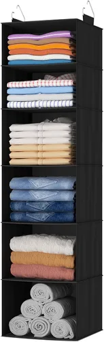 Vista 12 de Lifewit Organizador de armario colgante de 5 niveles y almacenamiento para estantes, estante de ropa plegable con 2 ganchos resistentes