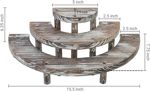 Vista 4 de MyGift Soporte de postre rústico de 3 niveles, elevadores de exhibición de magdalenas de semicírculo de madera quemada