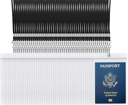 Vista 3 de Portatarjetas extra grandes con cordones, resistentes al agua y al desgarro, adecuados para viajes (10 cordones negros)