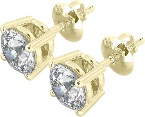 Vista 2 de Aretes de diamantes reales naturales con cierre de rosca seguro para mujeres y hombres, aretes de diamante de talla redonda de oro de 14 quilates