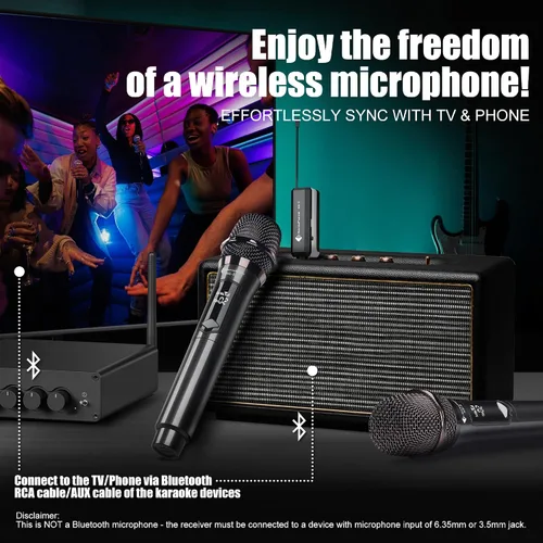 Vista 9 de Micrófonos inalámbricos - Micrófono de karaoke para cantar - Micrófono inalámbrico recargable con receptor de doble canal - Rango de 240 pies