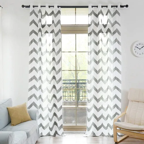 Vista 5 de NAPEARL - Cortina semitransparente de lino sintético con diseño jacquard geométrico