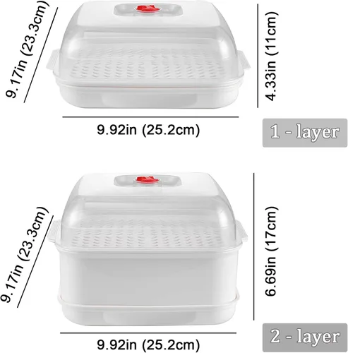 Vista 8 de Vaporera de microondas con tapa y bandeja, vaporera de verduras para tazón de microondas, utensilios de cocina aptos para microondas (2 niveles)