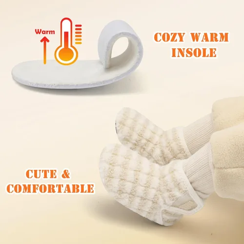 Vista 6 de BARERUN Pantuflas para niños y niñas, zapatos de casa para bebés, botines de invierno mullidos de felpa acogedora para niños, pantuflas cálidas