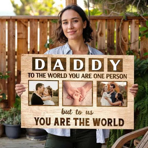 Vista 3 de Lienzo personalizado para papá con fotos, lienzo para el día del padre de parte de la hija, regalos de papá de parte de un hijo, arte de pared feliz