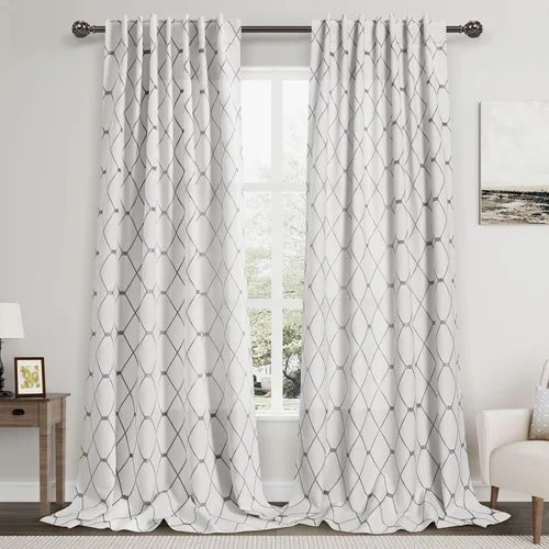 Vista 10 de Cortinas oscurecedoras de habitación con patrón geométrico negro de 80 pulgadas de largo para sala de estar, juego de 2 paneles, decoración clásica