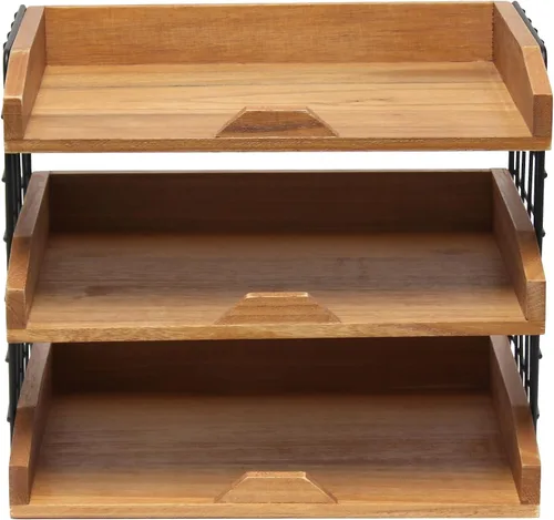 Vista 7 de Elegant Designs HG1022-NWD - Organizador de escritorio de madera para oficina en casa, bandeja para cartas de correo con 3 estantes, madera natural