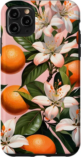 Vista 13 de Carcasa para iPhone 17 con diseño de flores de naranja sobre fondo rosa