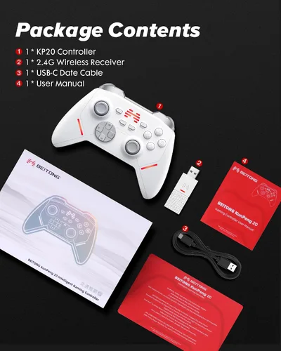 Vista 8 de BEITONG KP20 Wireless Controller for PC, Switch/Switch 2, Android, TV, Steam Deck, TMR Joysticks & Hall Triggers, Bluetooth & 2.4g Gamepad with