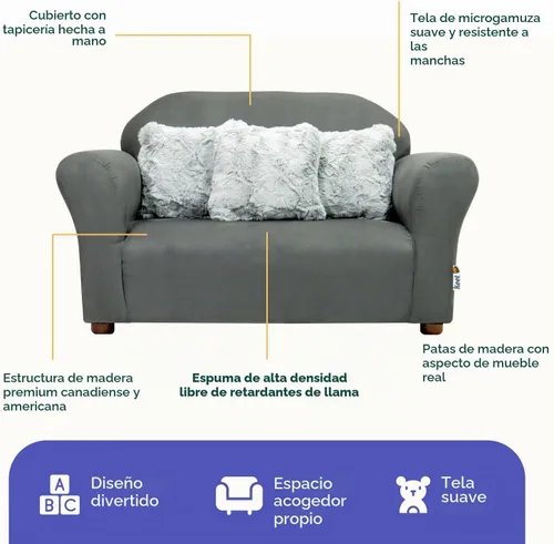 Vista 6 de Keet - Sofá infantil de peluche con almohadas decorativas