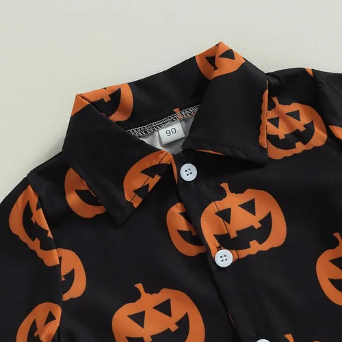 Vista 3 de Gueuusu Ropa de Halloween para bebé niño, camisa de manga corta con botones y cintura elástica, 2 piezas, traje de caballero