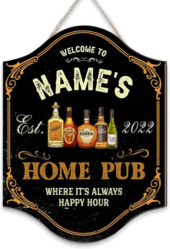 Vista 21 de Placa de pared personalizada con letrero de madera con texto en inglés "Welcome To Our Bar" (NO REAL CARVED), decoración de barra de sótano, sala