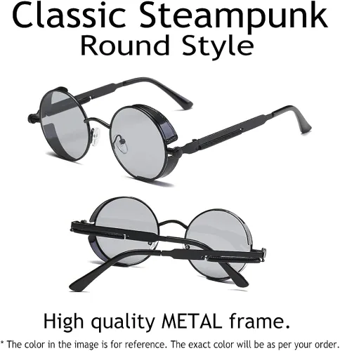 Vista 5 de 2 Pares, De Los Hombres De Las Mujeres Gafas De Sol Lindo Steampunk Redonda UV400 Gafas De Mujeres Y Hombres, talla única