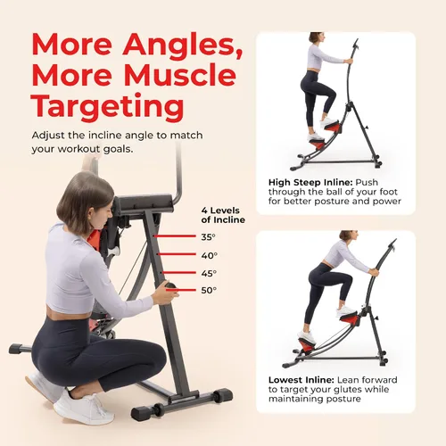 Vista 3 de Sunny Health & Fitness Escalador de escaleras para el hogar, escalador plegable inteligente SunnyFit App Connection, Long Stride Length, Home Gym