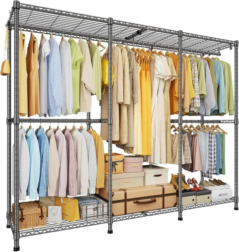 Vista 15 de ULIFHOME E14 Max - Perchero de ropa resistente, percheros independientes para colgar ropa, organizadores de armario ajustables y almacenamiento