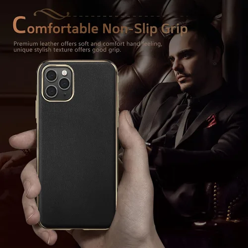 Vista 4 de LOHASIC Funda para iPhone 12/12 Pro para hombre, cuero de lujo, delgada, clásica, agarre suave, a prueba de golpes, protección de cuerpo completo