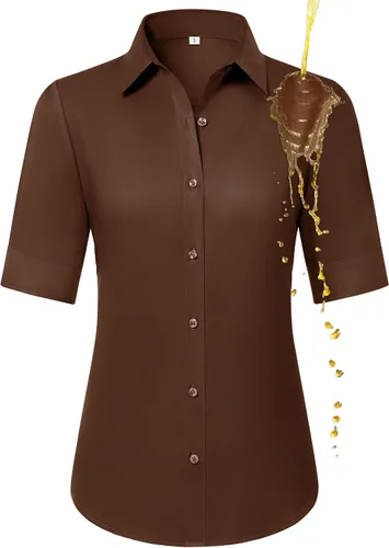Vista 25 de Camisas con botones para mujer, ajustadas, de manga corta, con cuello, sin arrugas