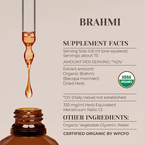 Vista 3 de Brahmi USDA Organic Extracto sin alcohol, gotas de hierbas orgánicas, suplemento Tintura hecha de hierba seca 100% orgánica certificada Brahmi