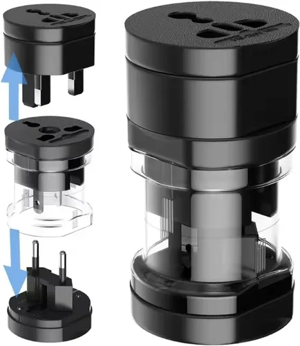 Vista 10 de Toptekits Adaptador de corriente universal todo en uno, convertidor de viaje global tres en uno, conversión de viaje global, 3 enchufes, adaptador