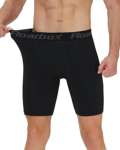 Vista 2 de Roadbox Pantalones cortos de compresión para hombre, pantalones cortos de compresión de elastano para correr con bolsillo perfecto, XL