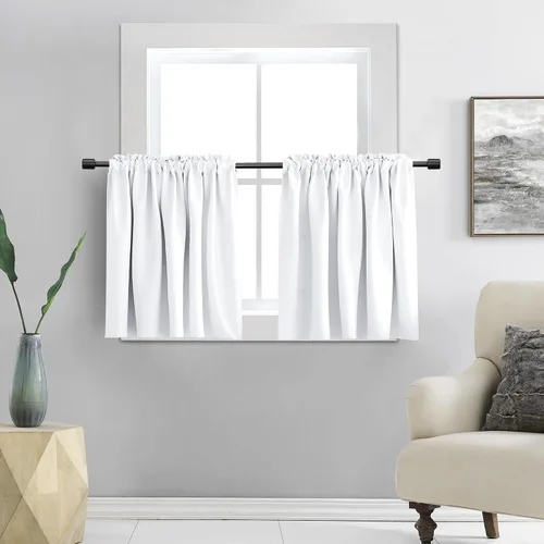 Vista 10 de DONREN Cortinas Cenefas de 20 pulgadas de largo - 2 paneles opacos aislantes térmicos pequeñas cenefas de cortina para baño con bolsillo para barra