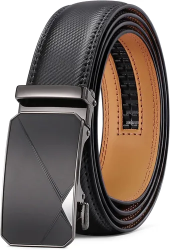Vista 10 de SENDEFN Cinturón de cuero para hombre, con hebilla de trinquete automática, cinturón casual de 1 3/8 pulgadas de ancho, ribete ajustable