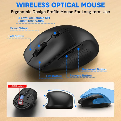 Vista 5 de Combo ergonómico de teclado inalámbrico y mouse, conexión EDJO Bluetooth/2.4G de modo dual, reposamuñecas de espuma suave, escritura silenciosa