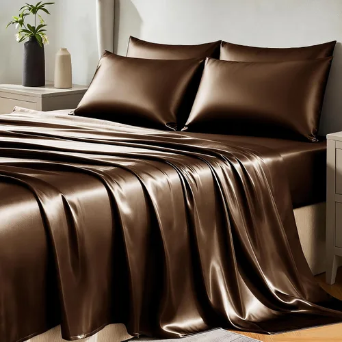 Vista 14 de Juego de sábanas de satén CozyLux de microfibra sedosa con bolsillo profundo, sábana bajera plana y fundas de almohada, suave y suave