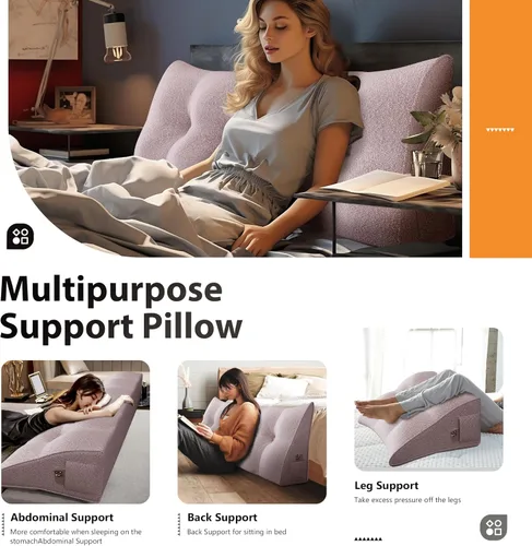 Vista 77 de Almohada de cabecera gruesa totalmente rellena tamaño Queen, cabecera acolchada suave y firme, soporte grande, triangular, almohada de cuña