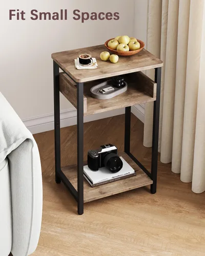 Vista 5 de KJGKK Mesa auxiliar, mesa de gama alta de 25 pulgadas, mesita de noche pequeña para sala de estar, dormitorio y oficina, color gris y negro