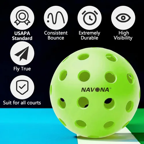 Vista 3 de Navona 48 Pack Premium 40-Holes Outdoor Pickleball Balls, Meet USAPA Official Requirement, Perfectly Balanced, High Bounce True Flight, Durable