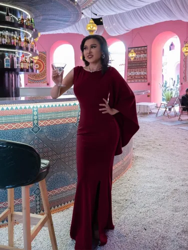 Vista 3 de YMDUCH Elegante vestido formal de sirena con abertura lateral y manga acampanada para mujer