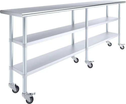 Vista 15 de AmGood Stainless Steel Work Table with 2 Shelves and Casters Metal Utility Table On Wheels