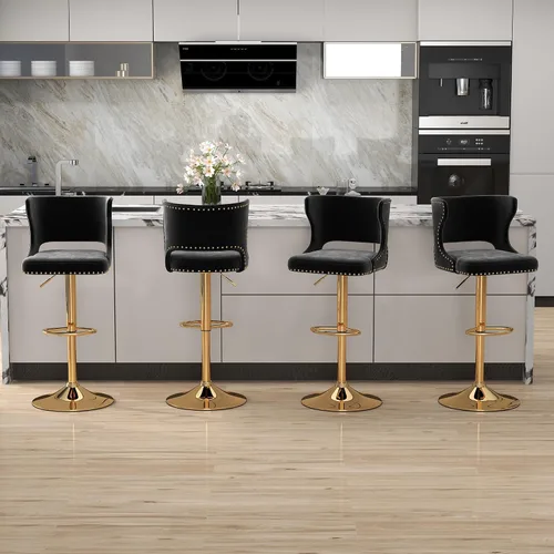 Vista 9 de Westice Juego de 2 taburetes de bar, taburetes de altura de mostrador para isla de cocina con base dorada ajustable, modernas sillas de bar
