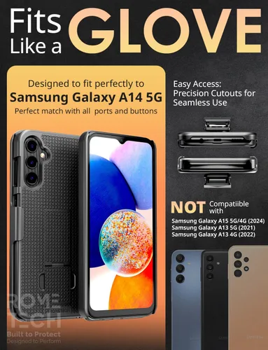 Vista 2 de Funda diseñada para Samsung Galaxy A14 5G con funda de clip para cinturón, funda de soporte para teléfono, color negro