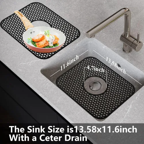 Vista 2 de Protectores de fregadero para fregadero de cocina, 2 alfombrillas de cocina de silicona de 13.58 x 11.6 pulgadas, protector inferior antideslizante