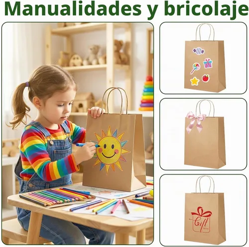 Vista 6 de OUTUXED 60 bolsas de papel marrón de 8 x 4 x 10 pulgadas con asas, bolsas Marrón 8x4x10in