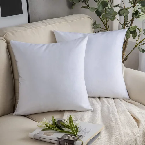 Vista 32 de Phantoscope Paquete de 2 fundas de almohada decorativas de terciopelo suave y cuadrado para sofá, color beige, 18 x 18 pulgadas, 17.7 x 17.7 in