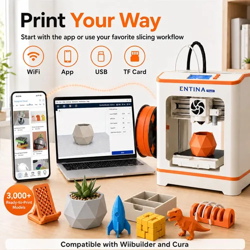 Vista 4 de ENTINA TINA2C Impresora 3D para principiantes totalmente montada Mini Naranja