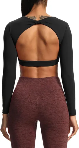 Vista 4 de Aoxjox Camiseta corta de manga larga para mujer Define Sculpt Workout Crop Top