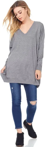 Vista 2 de Suéter básico de gran tamaño con cuello en V para mujer