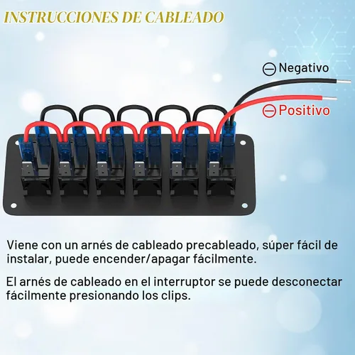 Vista 6 de Joinfworld Panel de Interruptor Basculante de 6 Posiciones 12V Panel de Interruptor de Barco Marino Impermeable 12 Voltios Luz LED Azul Panel