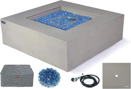 Vista 114 de Elementi+ Mesa de Fuego de Gas Colorado de Hormigón Fundido de 56" Rectangular, Hoguera al Aire Libre con Ignición Electrónica Incluye Cubierta