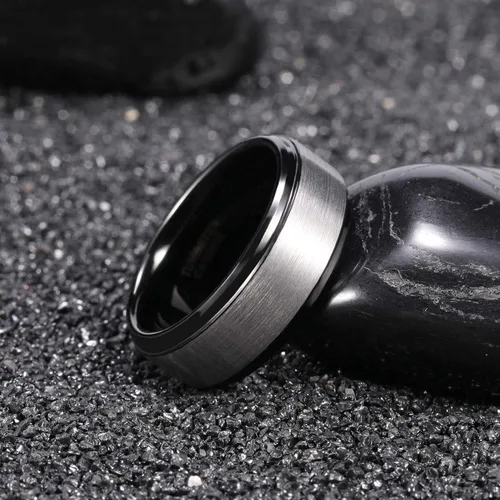 Vista 3 de TRUMIUM Anillo de boda de carburo de tungsteno de 0.236 in y 0.315 in para hombres y mujeres, borde escalonado, negroplata, grabado "I Love You