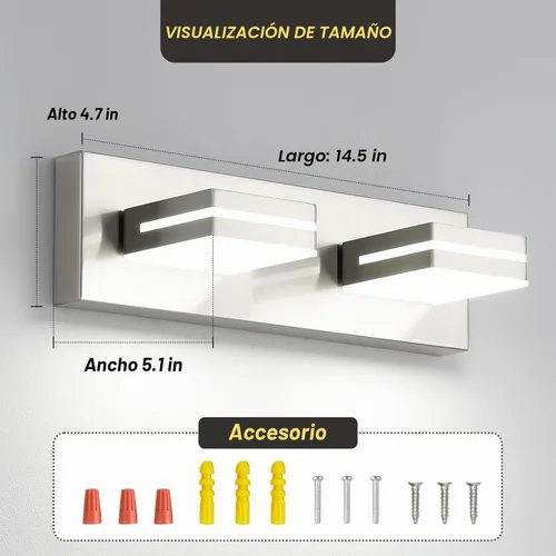 Vista 5 de OKELI - Lámpara de tocador de baño de 2 luces, níquel cepillado, moderna, lámpara frontal para espejo, para baño, escaleras, pasillo, regulable