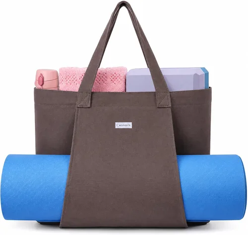 Vista 12 de Bolsas de yoga Cwokarb para mujeres con bolsas para esteras de yoga, tote de lona para pilates, bandolera para el hombro, para viajes, oficina